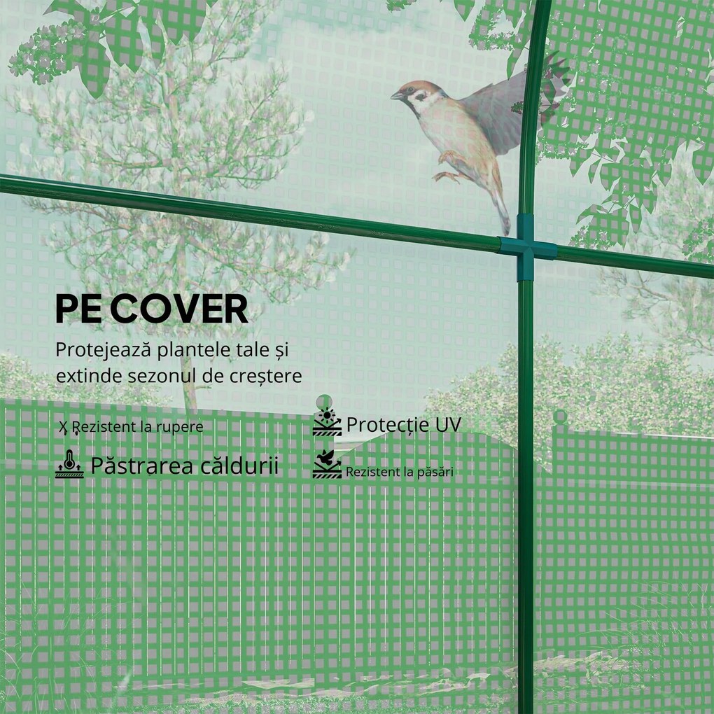 Outsunny Sera de gradina tip tunel cu ferestre si usi rulante, sera pentru plante cu invelis din PE, verde, 180x180x200cm | Aosom Romania