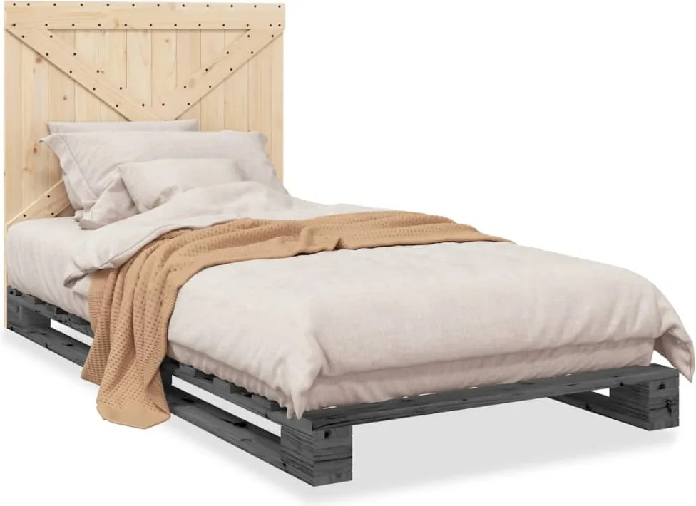 vidaXL Cadru de pat cu tăblie, gri, 100x200 cm, lemn masiv de pin