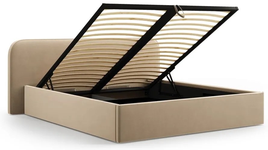 Pat matrimonial taupe tapițat cu spațiu de depozitare cu somieră 160x200 cm Elizabeth – Micadoni