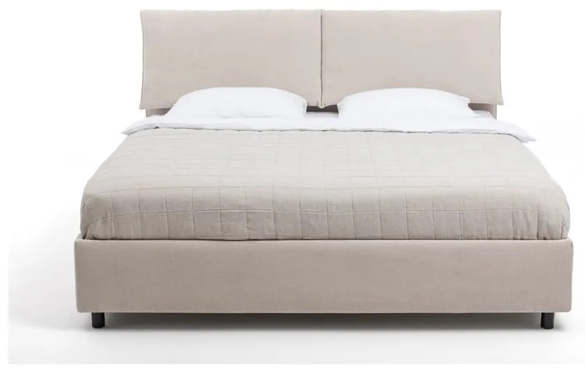 Pat dublu tapițat bej cu spațiu de depozitare cu saltea/ grătar 180x200 cm Myra Pillow - Bonami Selection