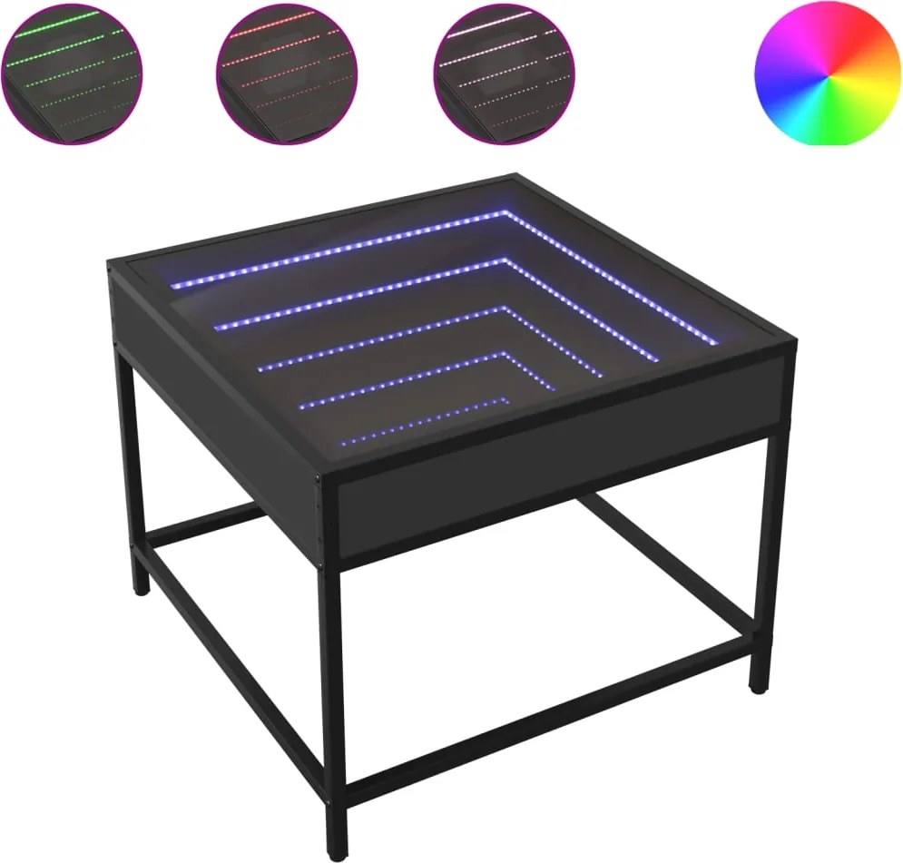 vidaXL Măsuță de cafea cu LED infinity, negru, 50x50x41 cm