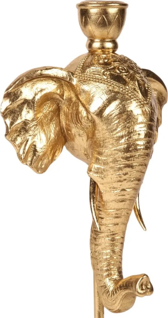 Sfeșnic din polirășină, auriu, model elefant, 35,5 x 16 x 11,5 cm, „Kerala”
