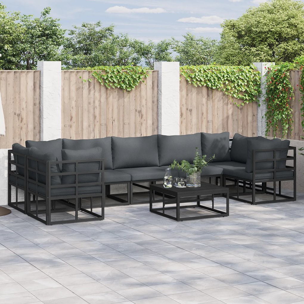 vidaXL Set de canapele pentru grădină 8 pcs Negru Aluminiu