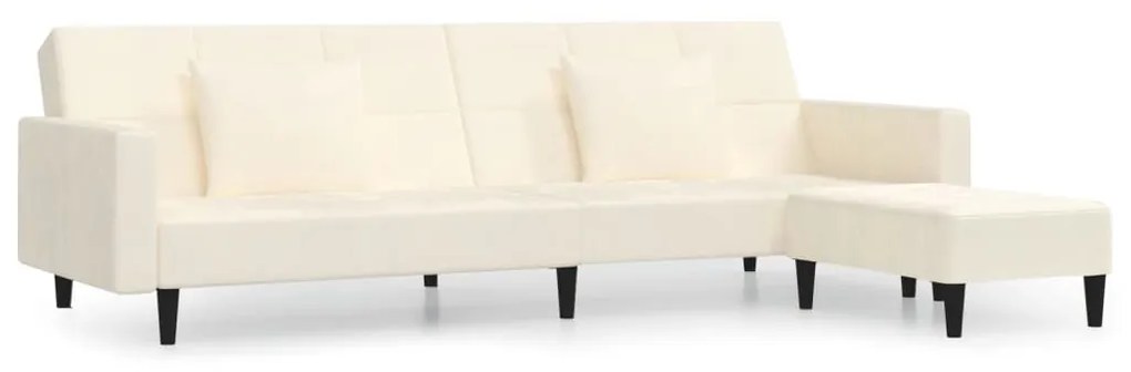 3080644 vidaXL Canapea extensibilă cu 2 locuri, 2 perne/taburet, crem, catifea