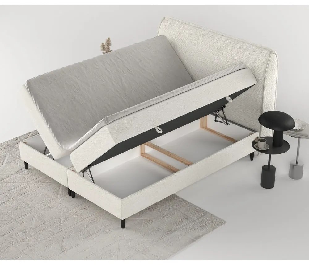 Pat boxspring crem cu spațiu de depozitare 200x200 cm Melba – Maison de Rêve