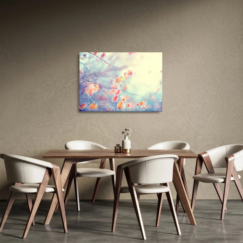 Tablou pe sticlă - Frunze în gheață (70x50 cm)