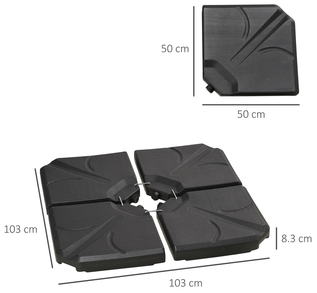 Outsunny Set 4 Baze Umbrelă Grădină din Plastic HDPE, Rezistente la Apă/Nisip, 103x103x8.3 cm, Negru | Aosom Romania