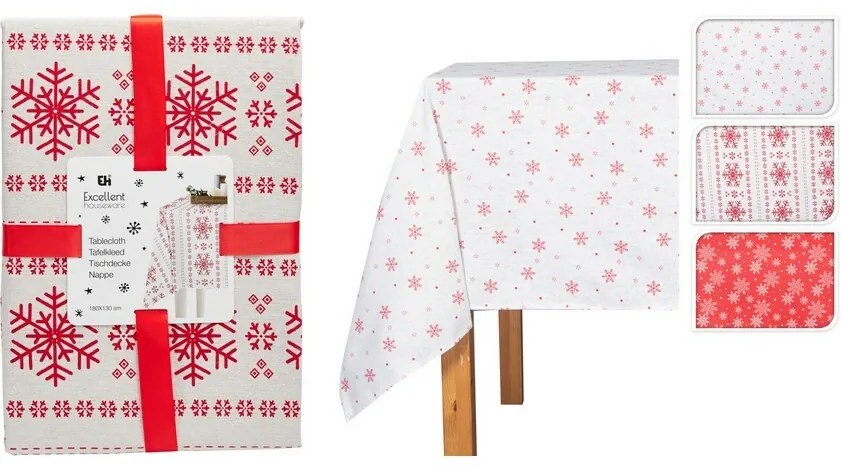 Fată de masă de Crăciun Red Snowflakes on White,130 x 180 cm