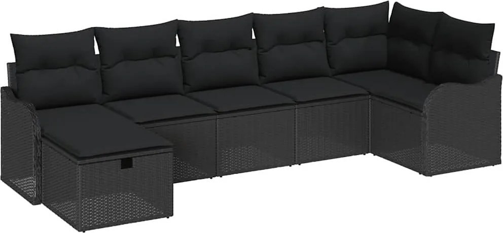 vidaXL Set de canapele pentru grădină cu pernă 7 pcs Negru Rattan poli