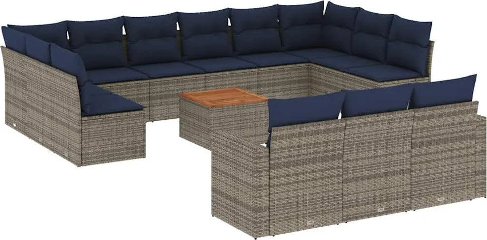 vidaXL Set mobilier de grădină cu perne, 14 piese, gri, poliratan