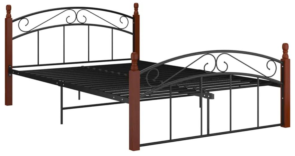 324921 vidaXL Cadru de pat, negru, 140x200 cm, metal și lemn masiv de stejar