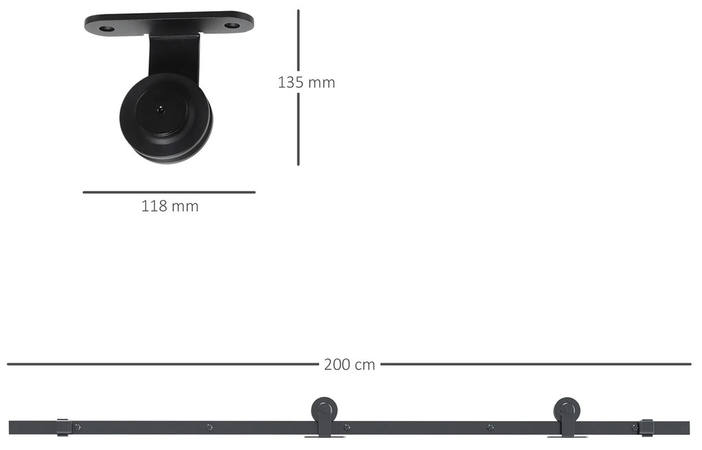 HOMCOM Set feronerie ușă culisantă, oțel carbon, suport 100 kg, pentru uși lemn 3.5-4.5 cm | Aosom Romania
