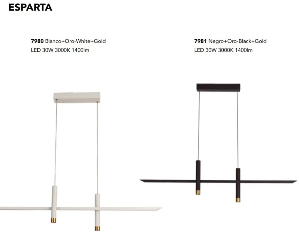 Lustra liniara cu doua spoturi LED ESPARTA negru/ auriu