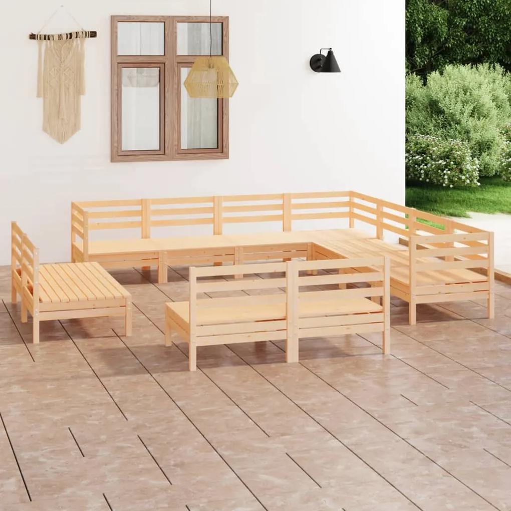 Set mobilier de gradina, 11 piese, lemn masiv de pin Maro, 1