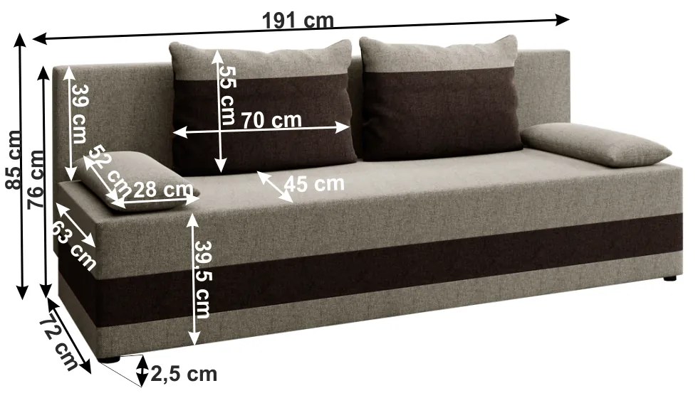Canapea extensibilă, gri-maro/maro, PREMIUM