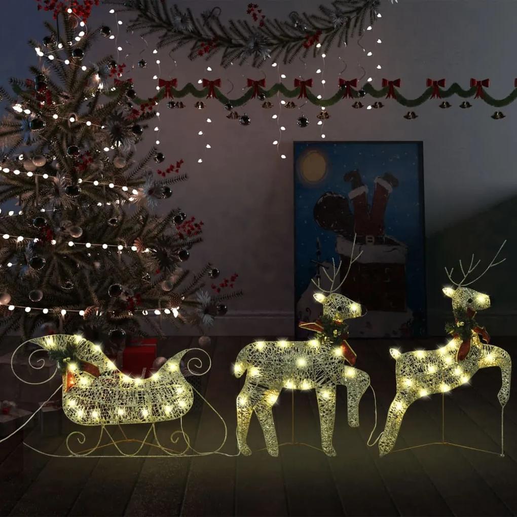 289977 vidaXL Decor de Crăciun cu reni și sanie, 60 LED-uri, auriu, exterior