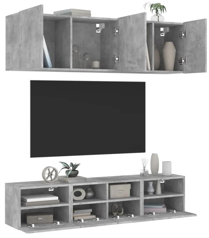 3216514 vidaXL Unități TV de perete, 5 piese, gri beton, lemn prelucrat