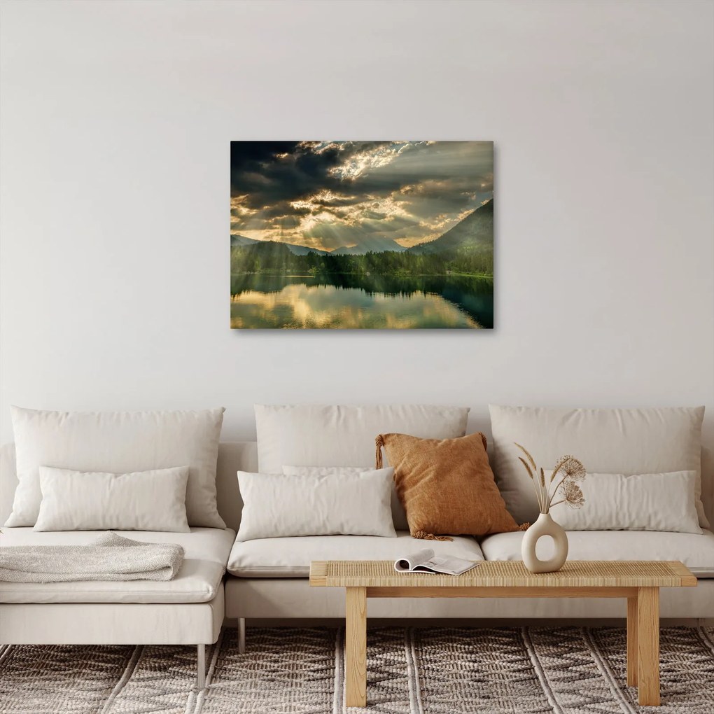 Tablou cu lac și soarele translucid (70x50 cm)
