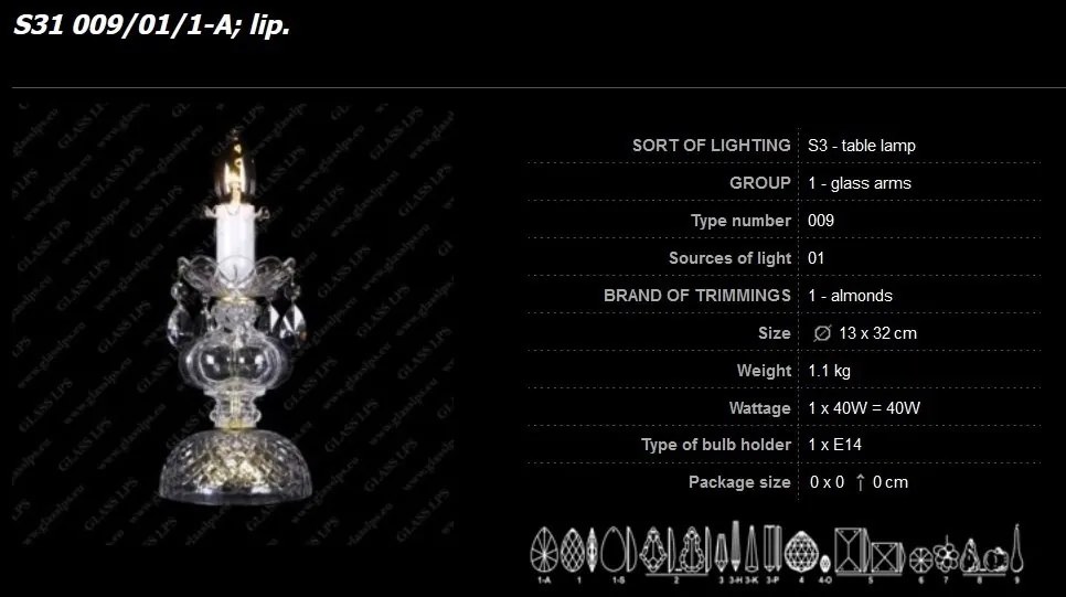 Veioza, lampa de masa cristal Bohemia S31 009/01/1-A