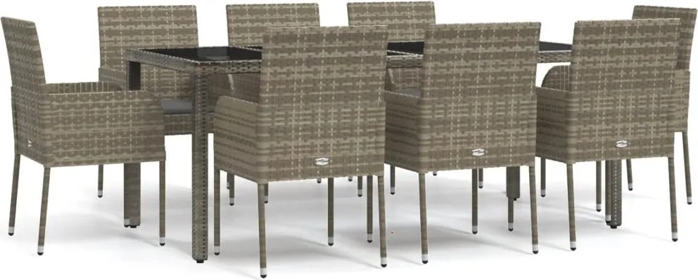 vidaXL Set mobilier grădină cu perne, 9 piese, gri, poliratan