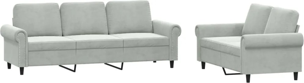 vidaXL Set de canapele cu perne, 2 piese, gri deschis, catifea