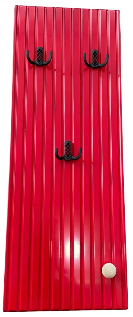 Cuier MOBLETO cu riflaje, MDF infoliat, culoare rosu Ferari, 30x80 cm, 4 agatatori