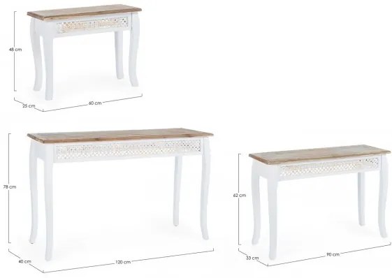 Set 3 console albe din Bambus si lemn de Brad, 120 - 90 - 60 cm, Rosen Bizzotto