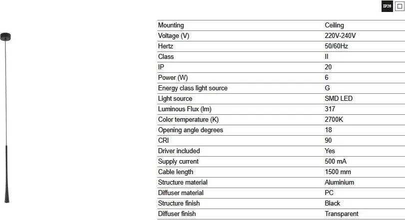 Pendul LED stil minimalist DIANA 40 negru