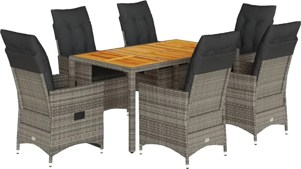 vidaXL Set mobilier de grădină cu perne, 7 piese, gri, poliratan