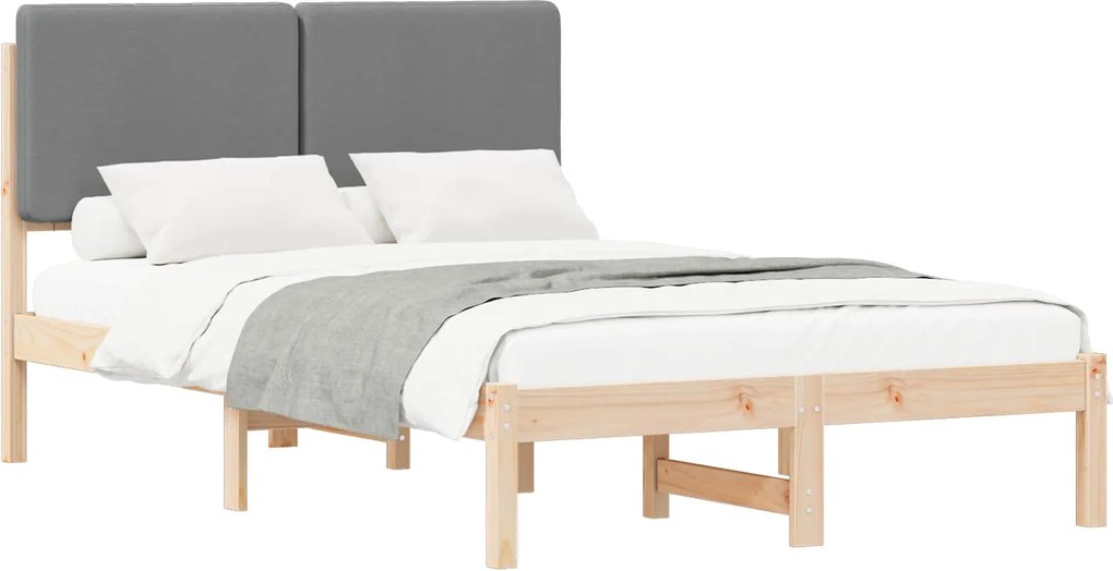 vidaXL Cadru de pat cu tăblie tapițată Gri deschis 135 x 190 cm