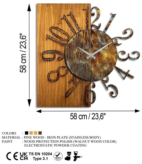 Ceas de perete 58x58 cm 1xAA lemn/metal