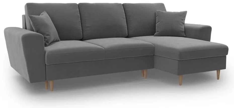 Colțar gri deschis extensibil, cu spațiu de depozitare cu tapițerie din catifea Kyoto – Cosmopolitan Design