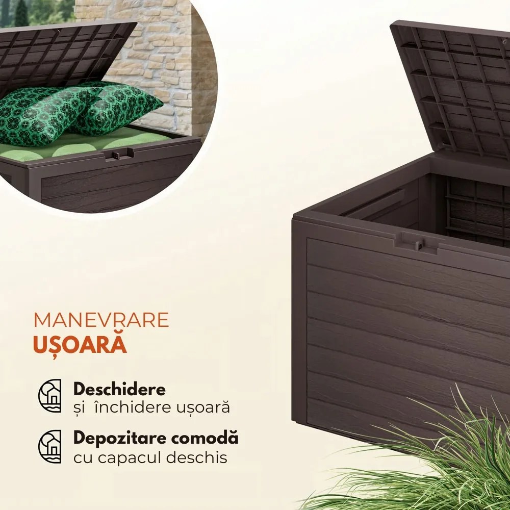 Cutie de depozitare WOODEBOX, 190L, 78x44x55cm, maro închis Prosperplast
