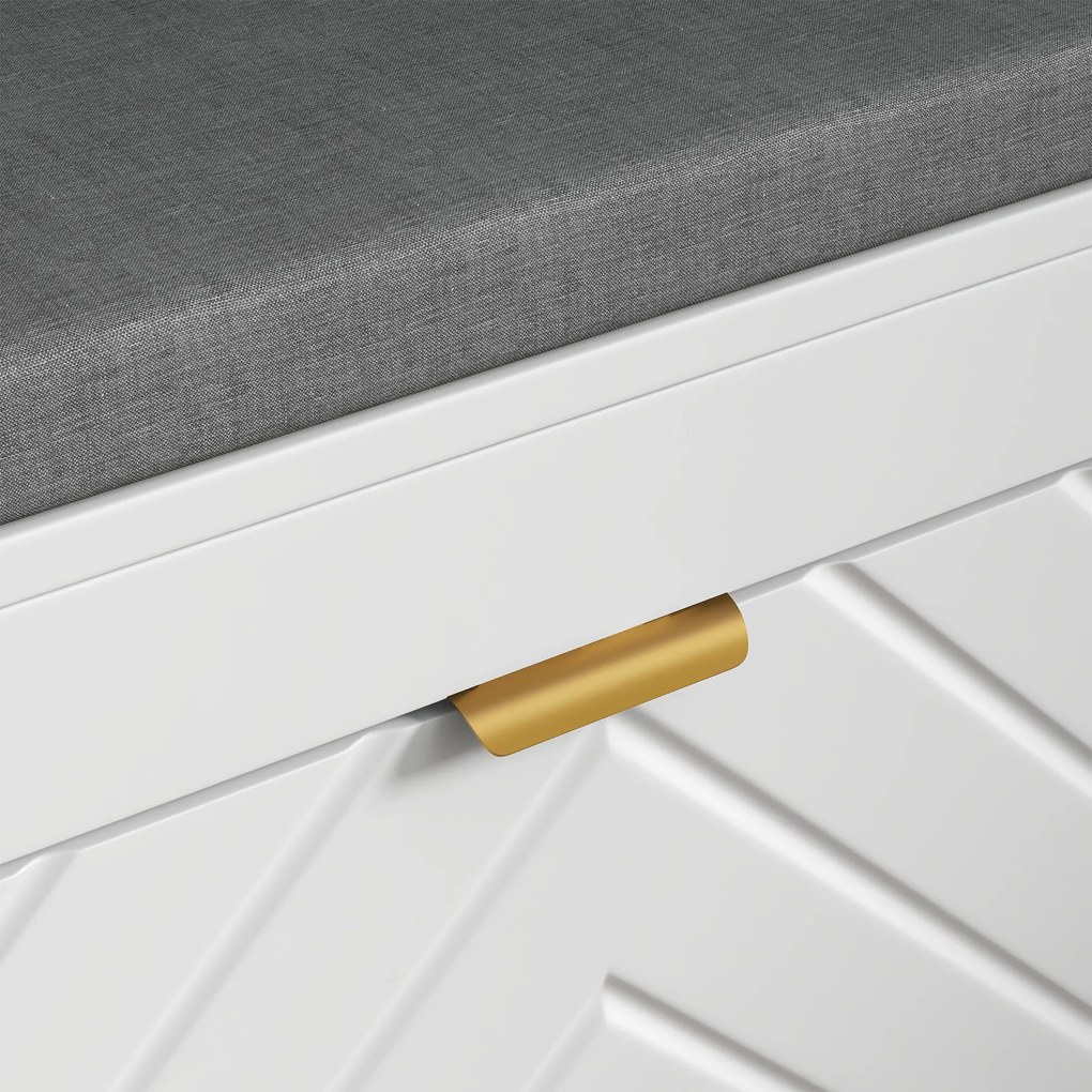 HOMCOM Banc pentru pantofi, banc de depozitare, șezut căptușit, sertar rabatabil, ușă cu model 106 x 24 x 52,5 cm, alb | Aosom Romania