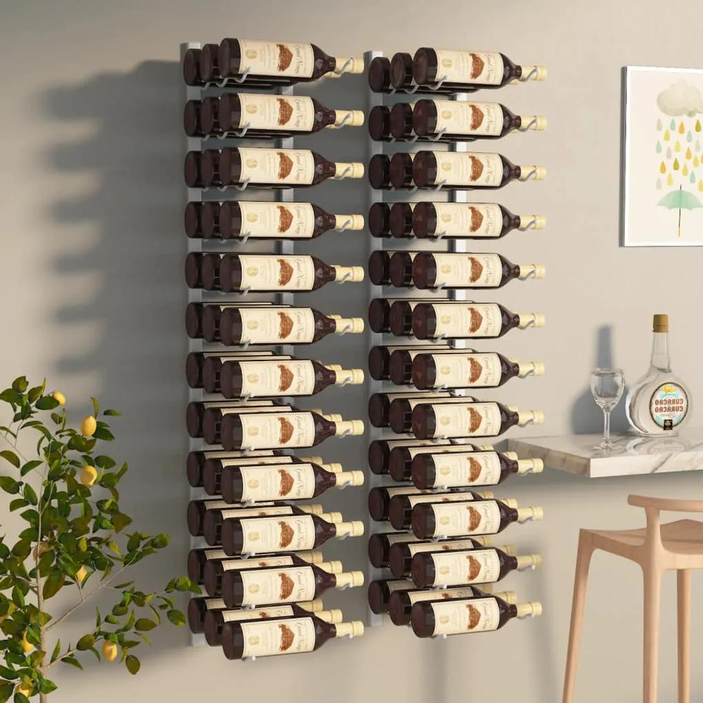 340889 vidaXL Suport sticle de vin, de perete, 36 sticle, 2 buc., alb, fier