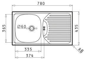 Chiuvetă de bucătărie Pyramis 100139001 ET78 78x43,5 cm satin