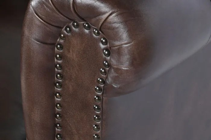 Fotoliu vintage din piele naturală maro închis, „Chesterfield"