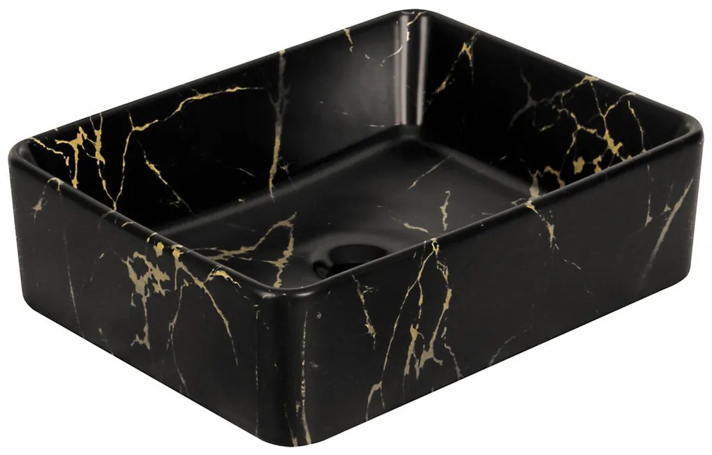 Lavoar ceramic KR-182 cu model de marmură neagră și aurie