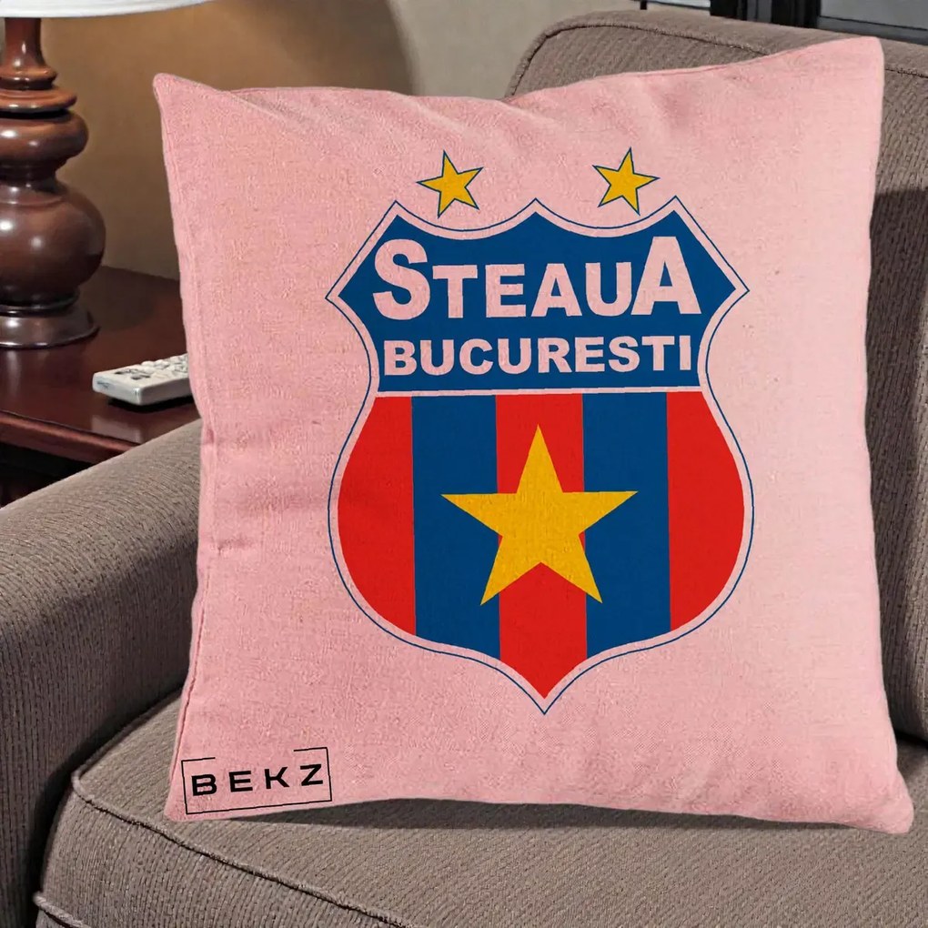 Perna Personalizata Steaua Bucuresti Fotbal, 40x40 cm, Roz, Husa Detasabila, Perna Inclusa, BEKZ®