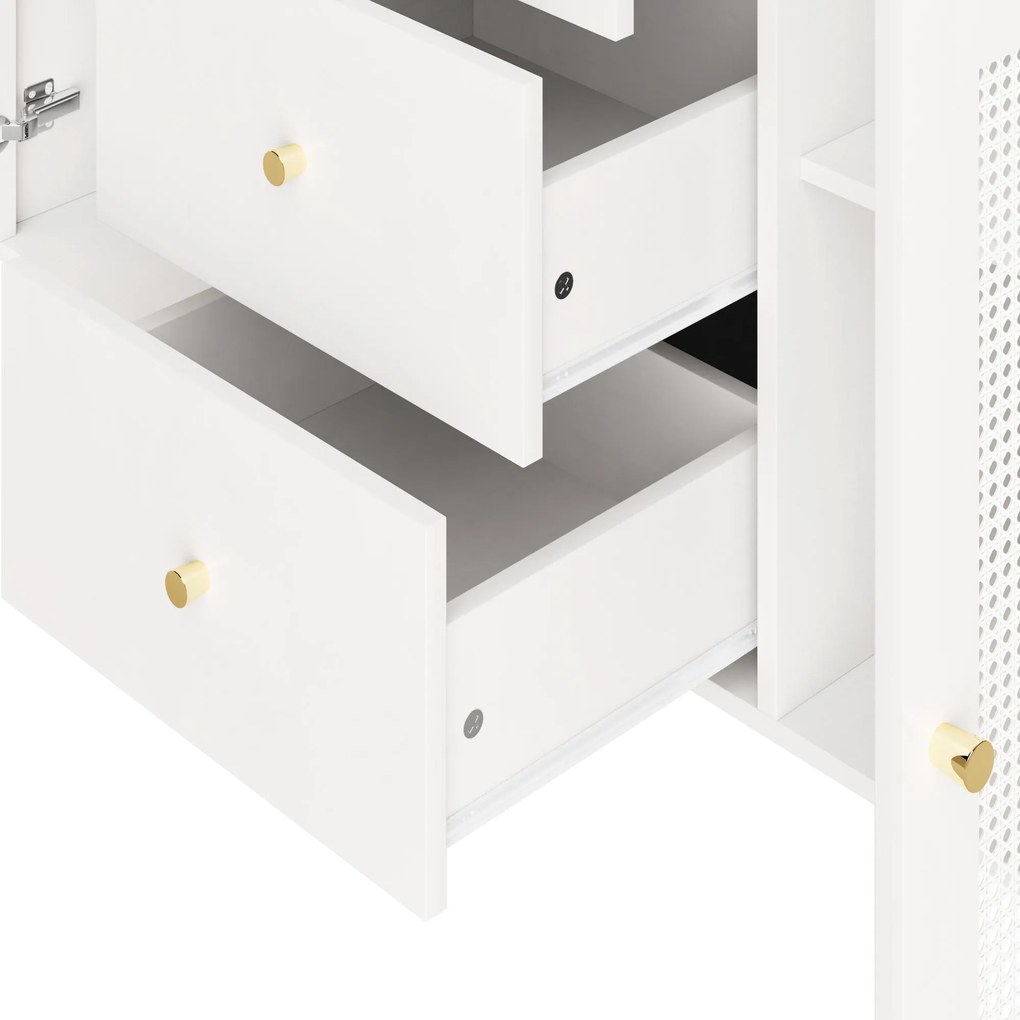 Bufet de sufragerie din ratan cu sertare, Alb | Aosom Romania