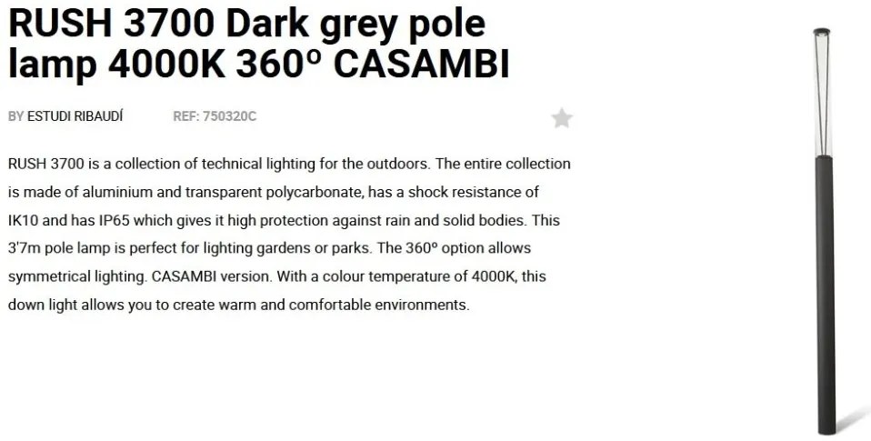 Stalp LED iluminat exterior simetric 360º IP65 RUSH 370cm 4000K CASAMBI