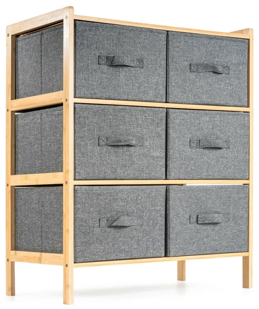 Raft din bambus cu coșuri G21, 3 rafturi, gri, 3 etaje