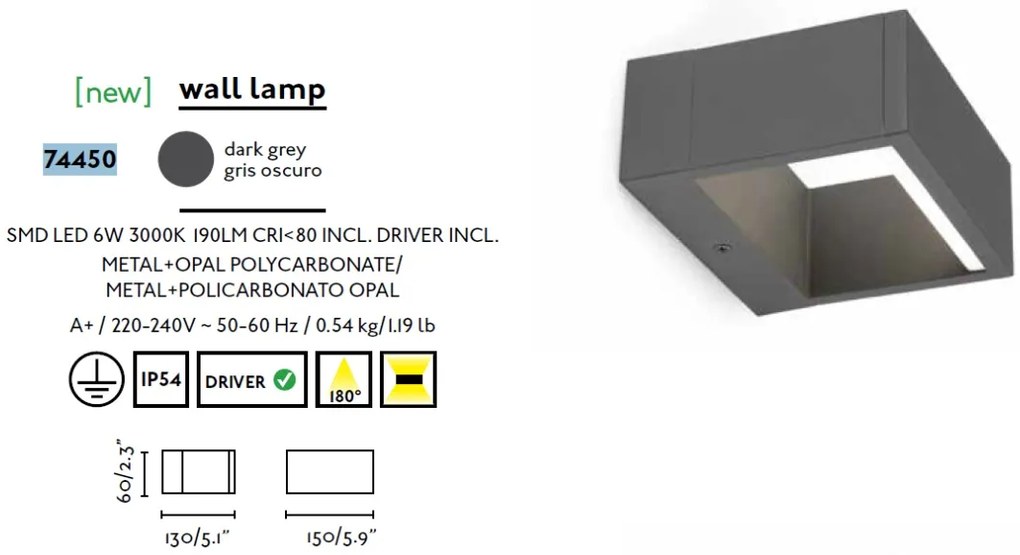 Aplica LED de perete exterior moderna cu protectie IP54, ALP 74450