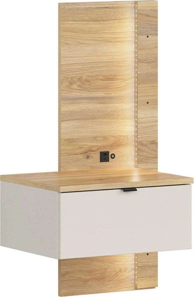 Noptiera GLAMOUR, stejar/casmir, PAL, pe partea stanga, 50x42x98 cm