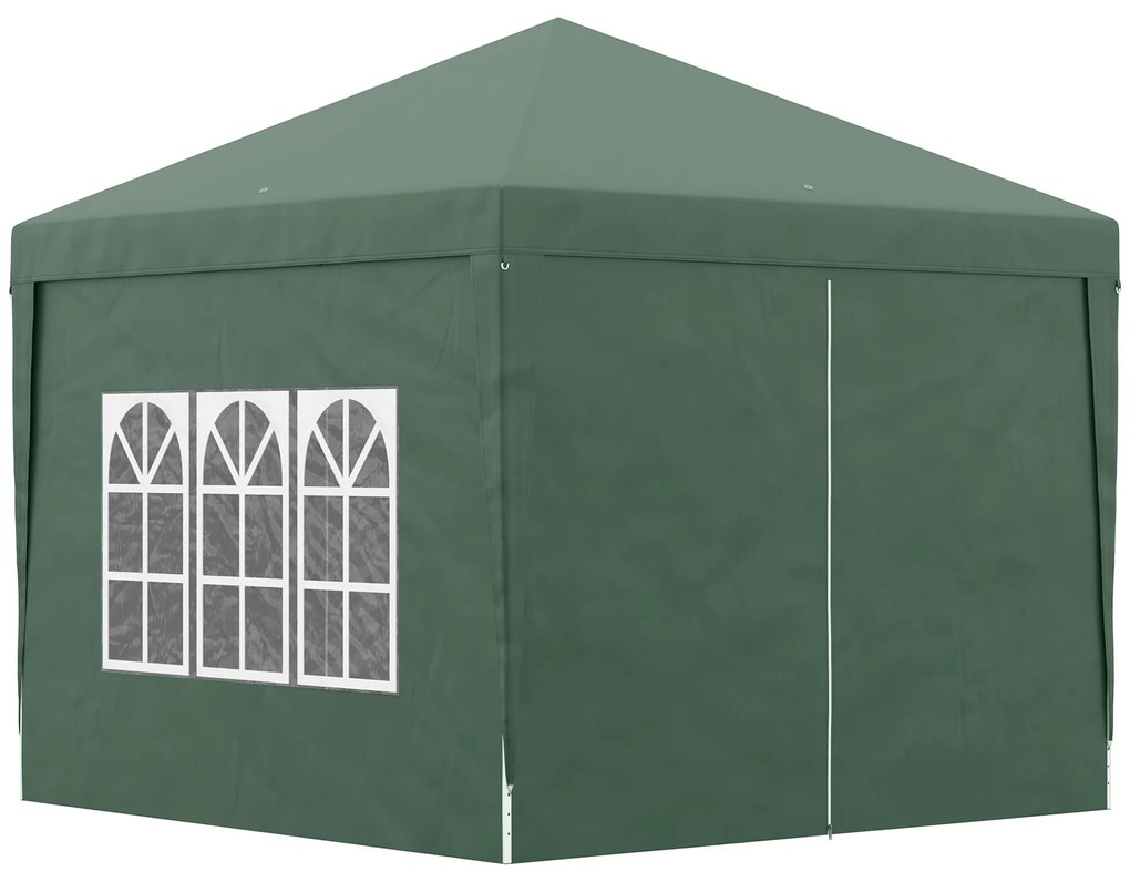 Outsunny Cort impermeabil 3x3 m pentru gradina, cort cu panouri laterale pliabile din otel si copertina din material Oxford, Verde