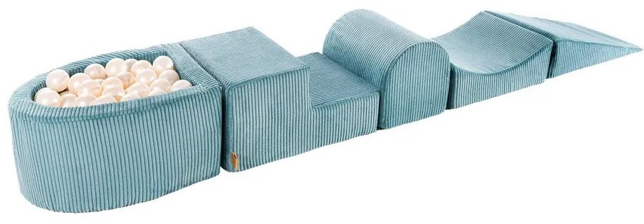 Teren de joacă din spumă turcoaz 5 buc. din catifea reiată înălțime 30 cm 250x45 cm Montessori – Meowbaby