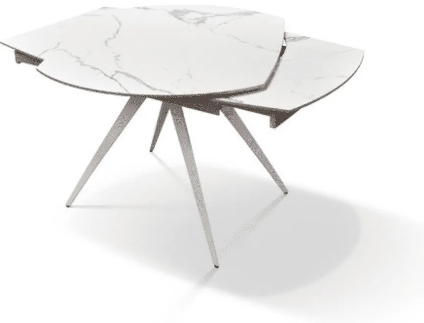 MASA OVALA EXTENSIBILA -STICLA CERAMICA CU PICIOR METALIC - ALB