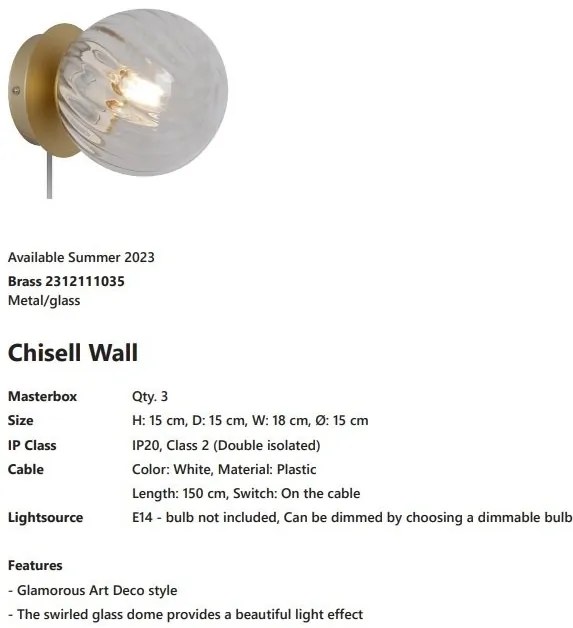 Aplica de perete design Art Deco Chisell 25 Brass