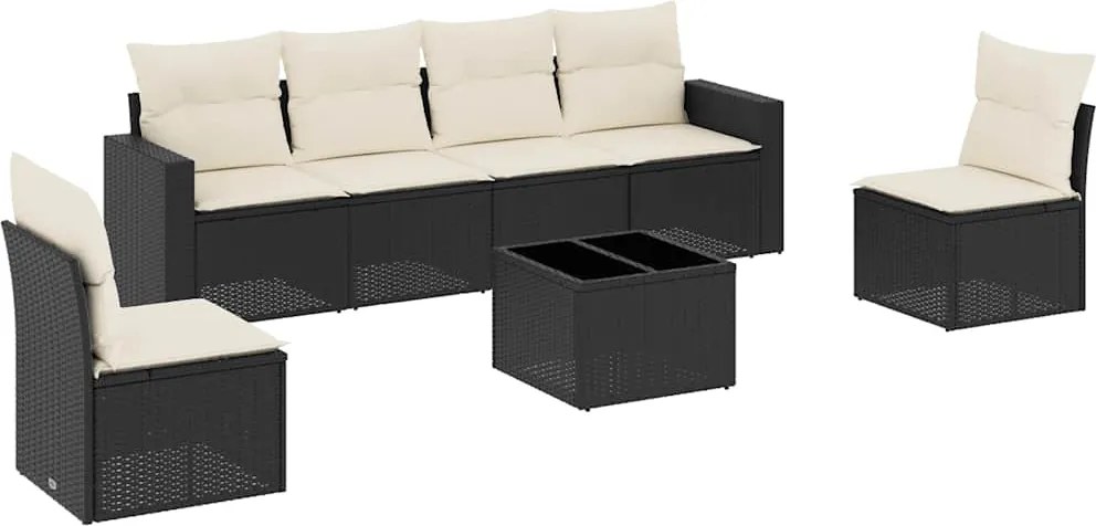 vidaXL Set canapele de grădină cu perne, 7 piese, negru, poliratan