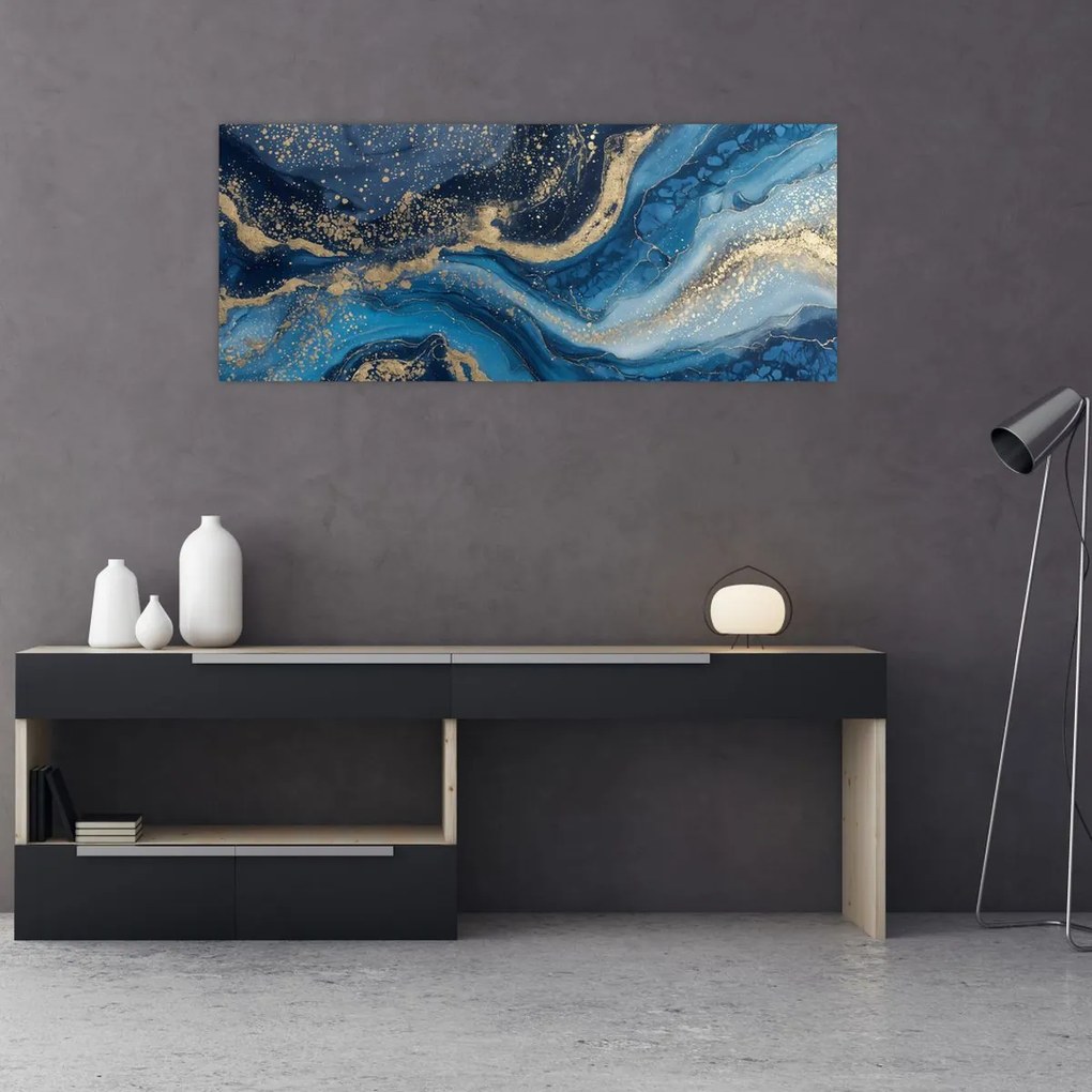 Tablou - Marmură abstractă albastru-aurie (120x50 cm)